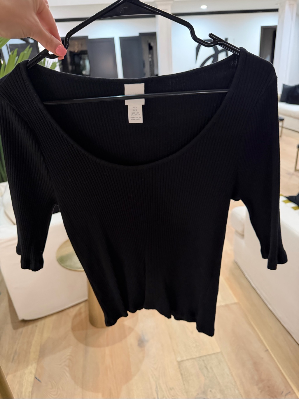 H&M Black Ribbed Scoop Neck Short Sleeve Top